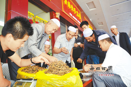 臨夏八坊蟲草交易市場內(nèi)蟲草交易